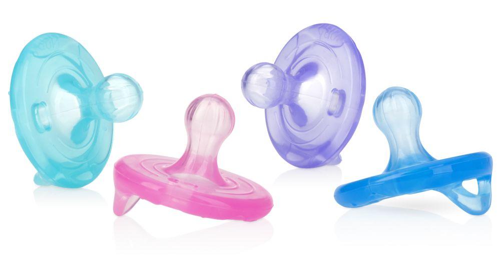 72 Wholesale Nuby 100% Silicone Cherry Shape Pacifiers 2pk 6-12months Colors May Vary image
