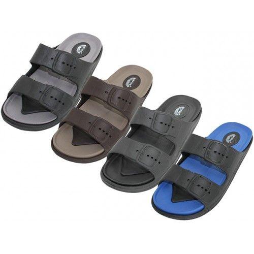 36 Wholesale Men's "wave" Super Soft Double Strip Upper Slides Sandals image
