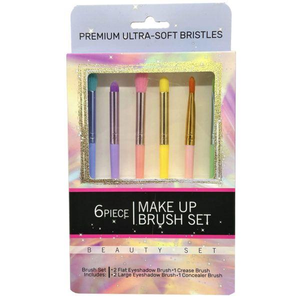 24 Wholesale 6 Pack Colorful MakE-Up Beauty Brush Set image