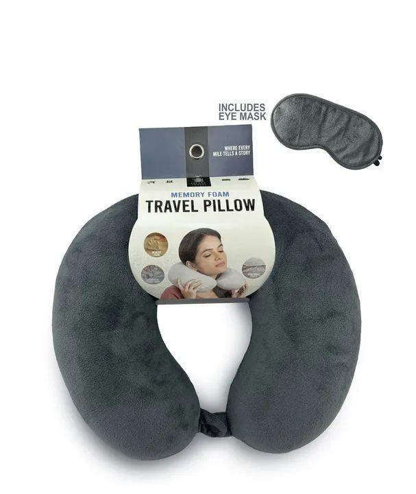 24 Wholesale Gray Travel Neck Pillow And Eye Mask Set - Memory Foam Pillow 2 Piece Set In Velvet With Eye Mask image