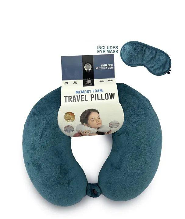 24 Wholesale Teal Travel Neck Pillow And Eye Mask Set - Memory Foam Pillow 2 Piece Set In Velvet With Eye Mask image