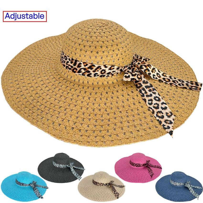 12 Wholesale Leopard Band Floppy Beach Hats image