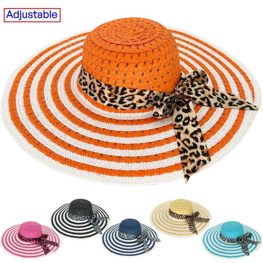 12 Wholesale Elegant Wide Brim Ribbon Bow Beach Hat image