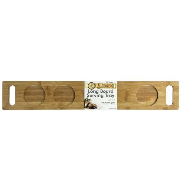 6 Wholesale 30" X 4.75" Bamboo Wood Serving Plank With Handles And Dish Slots image