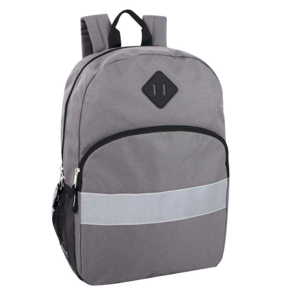 24 Wholesale 17 Inch Safety Reflective Backpack With Side Pocket - 9 Colors Grey image