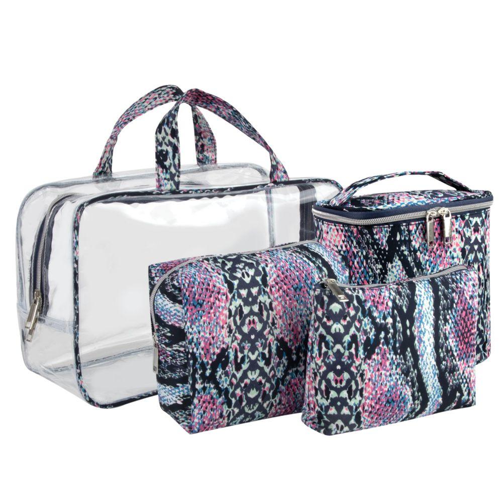 24 Wholesale Clear Cosmetic Traveling Case With 3 Cosmetic Bags & Pouch image