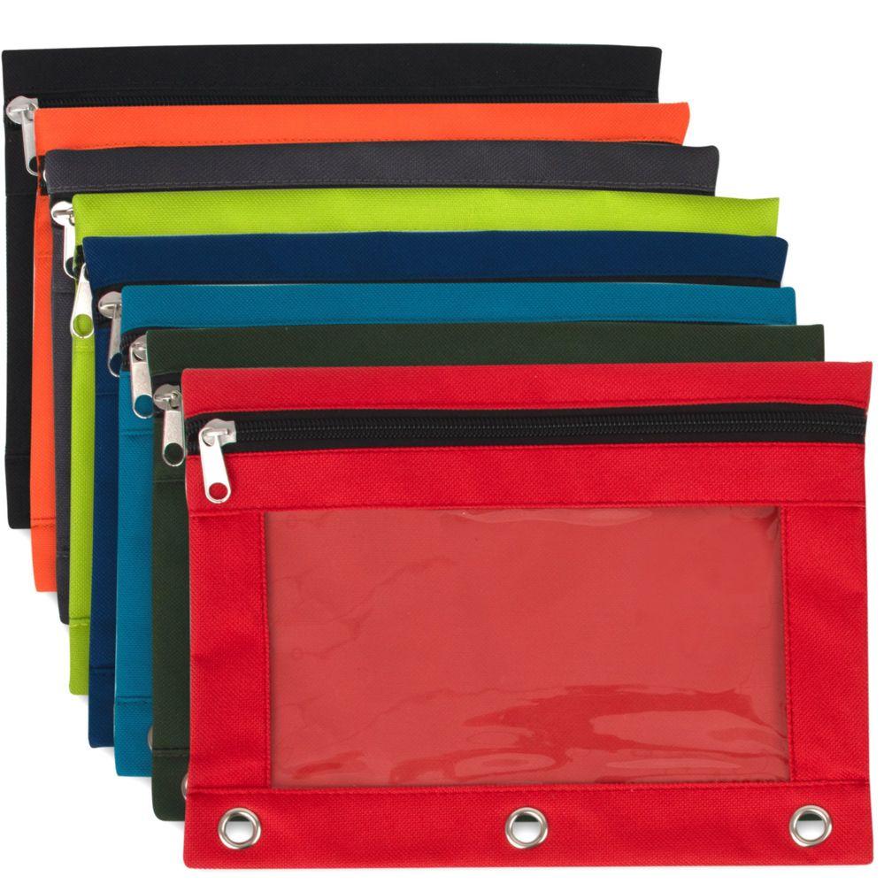 100 Wholesale 3-Ring Binder Pencil Pouch With Window 8 Color Assortment image