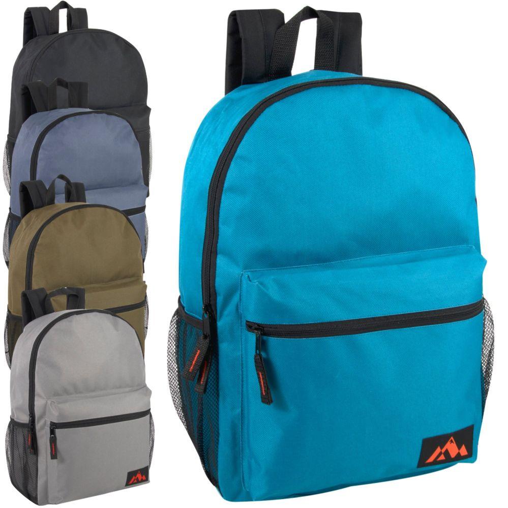 24 Wholesale 18 Inch Trailmaker Boy's Assorted Colors Backpack With Side Mesh Pocket - 5 Colors image