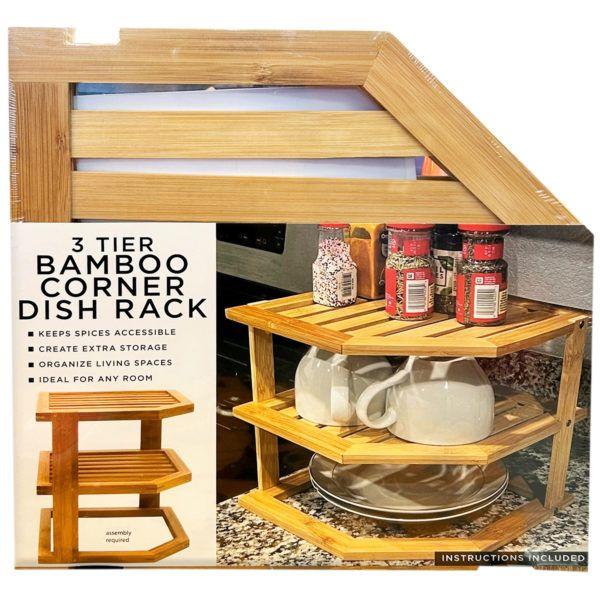 4 Wholesale 9.85" X 9" ThreE-Tier Bamboo Corner Dish Rack image