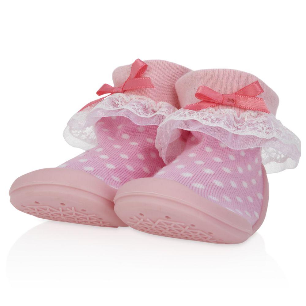 24 Wholesale Nuby Baby Rubber Shoes - Pink Lace Large Sneks 22-30 Months