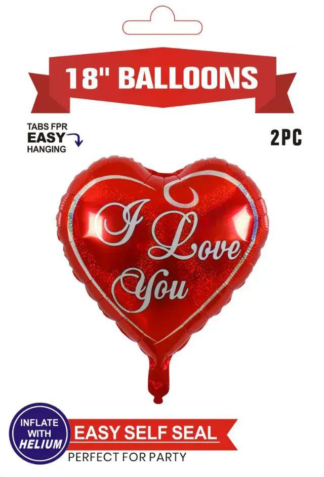 600 Wholesale Valentines Day I Love You Mylar Balloons 18inch 2pc Pack image