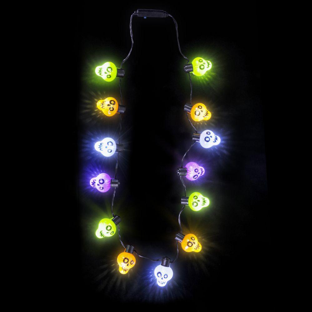 48 Wholesale Light Up Skull Necklace 25" image