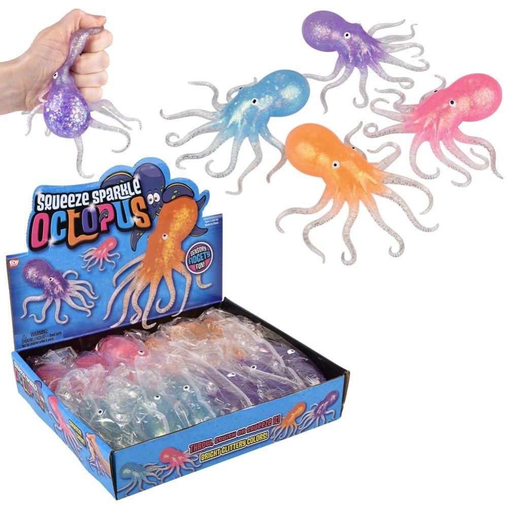 144 Wholesale 6" Squeeze Sparkle Confetti Octopus image