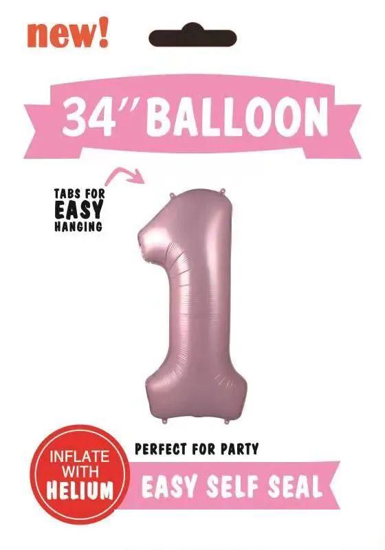 300 Wholesale Mylar Balloon Number 1 Light Pink 34" image