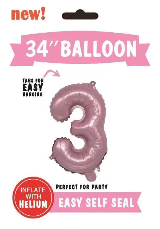 300 Wholesale Mylar Balloon Number 3 Light Pink 34" image