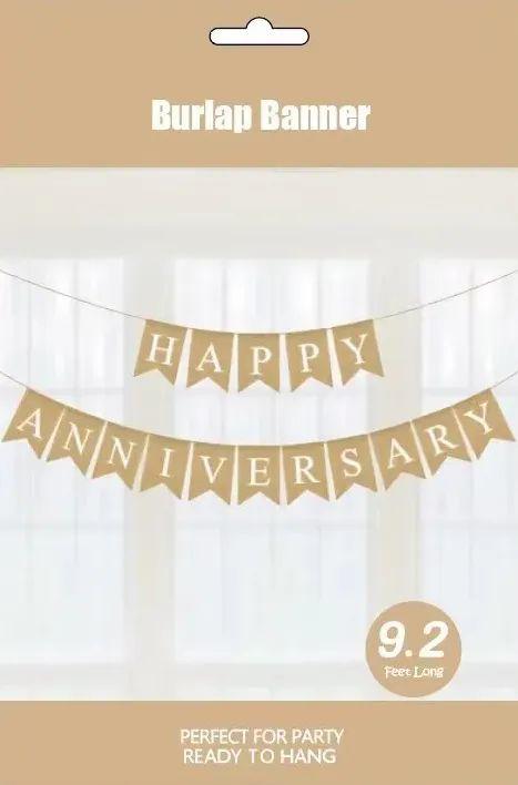 120 Wholesale Happy Anniversary Burlap Banner 9.2ft image