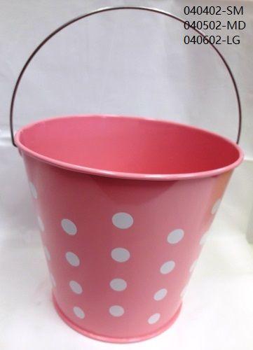 48 Wholesale Polka Dots Metal Tin Pails 6" image