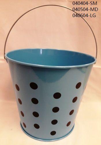 48 Wholesale Light Blue Polka Dots Metal Tin Pails 6" image