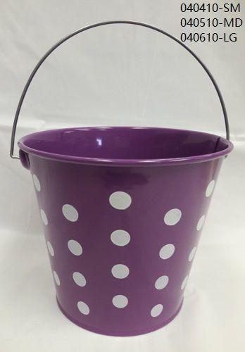 48 Wholesale Purple Polka Dots Metal Tin Pails 6" image