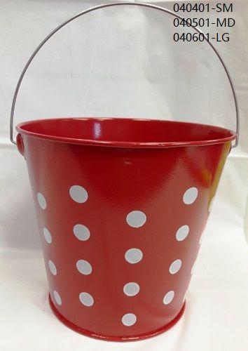48 Wholesale Red Dots Metal Tin Pails 6" image