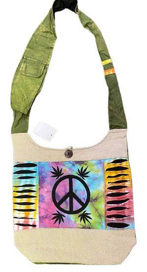 5 Wholesale 5 Wholesale Tie Dye Razor Cut Peace Sign Marijuana Leaf Graphic Hobo Bag - WSD image
