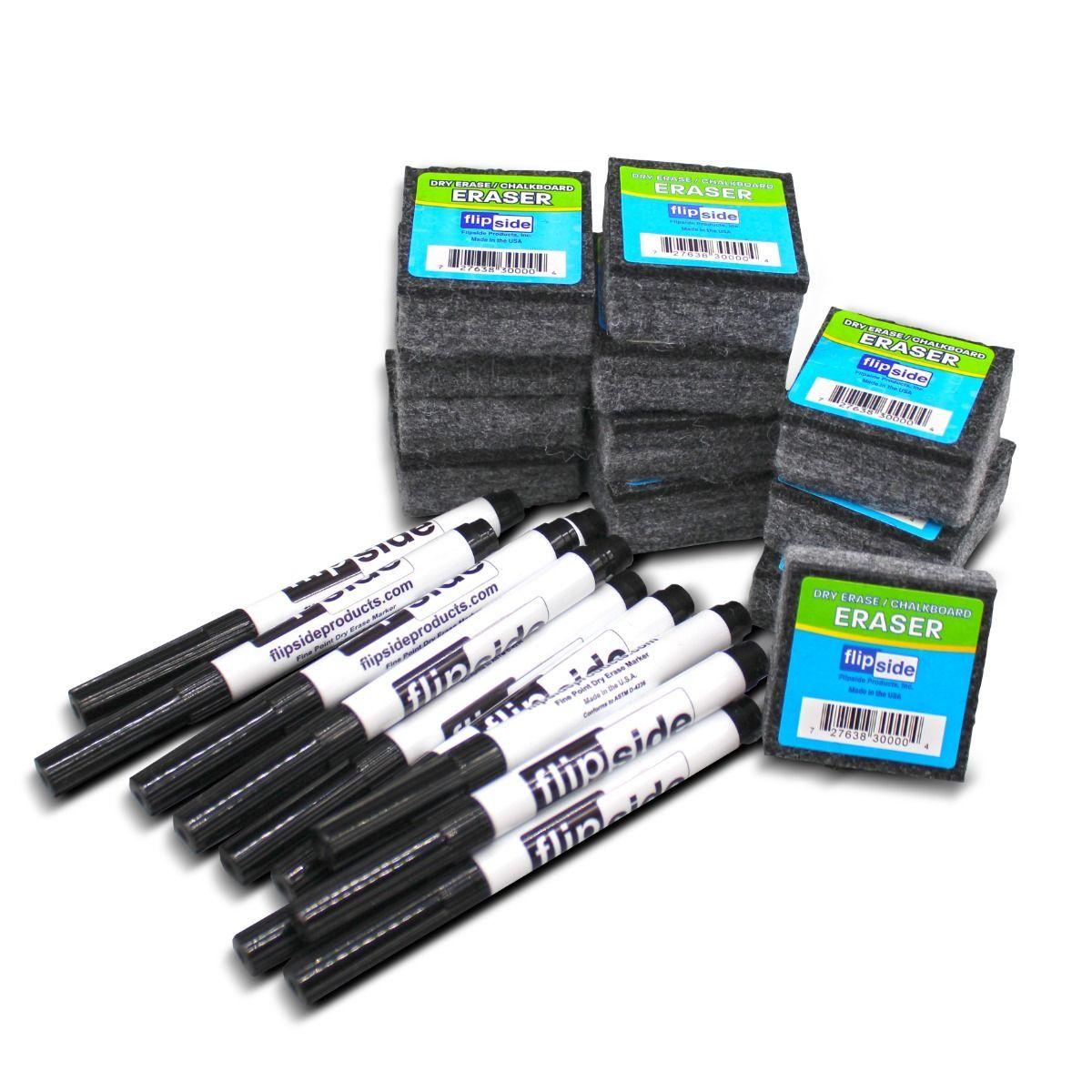 12 Wholesale Erasers And Black Pens Set image