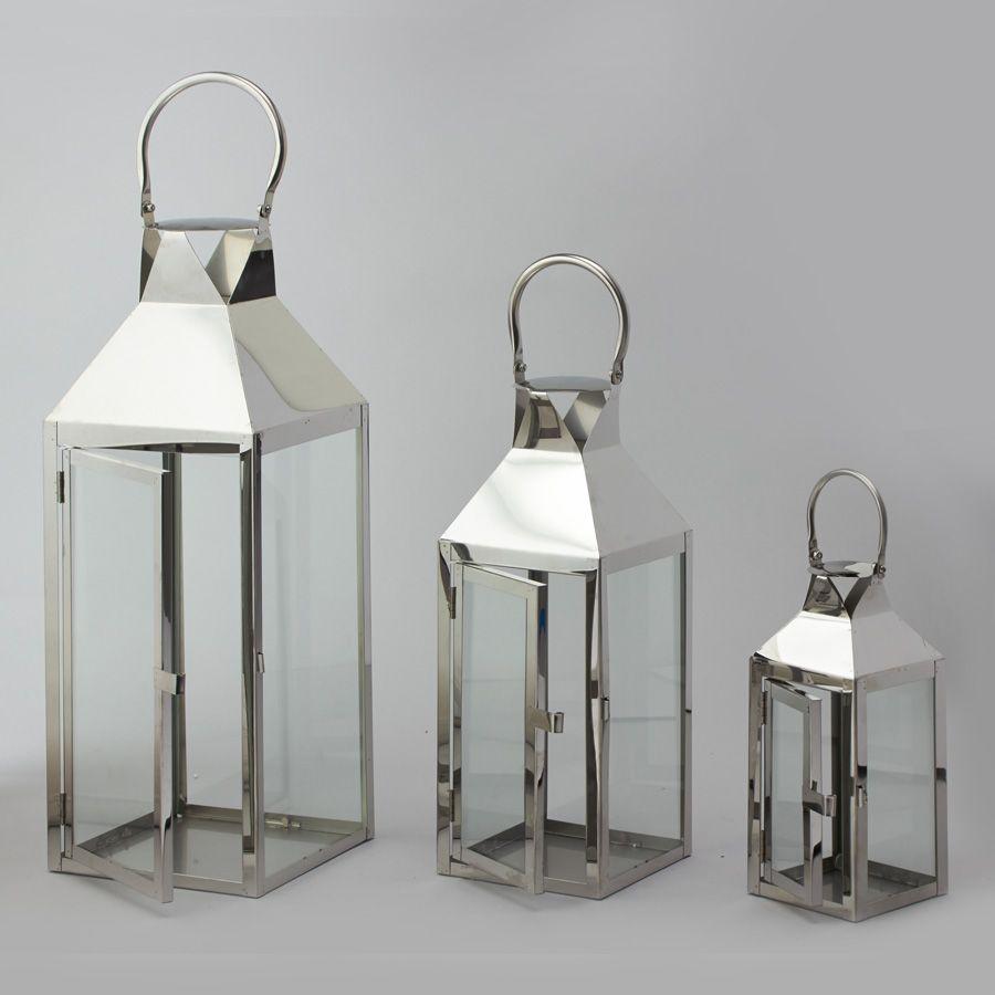 4 Wholesale Metal Lanterns 3pc/set - Silver image