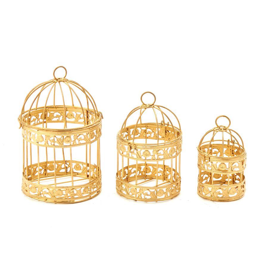 24 Wholesale Metal Bird Cage 3pc/set - Gold image