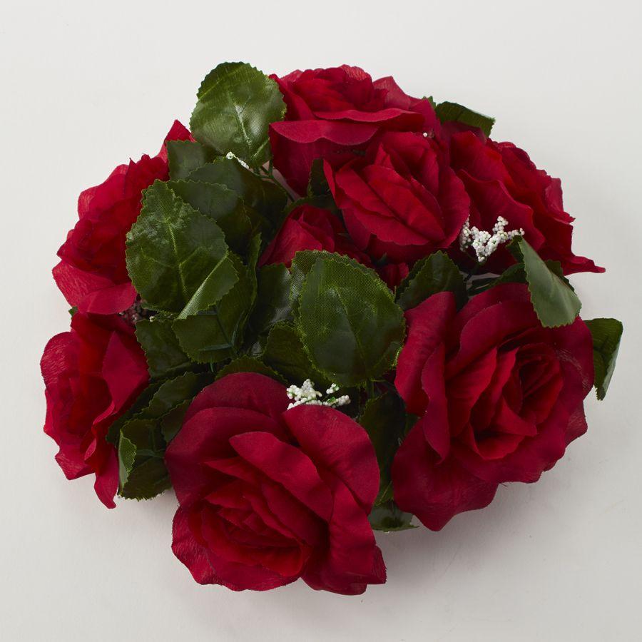 4 Wholesale Large Flower Candle Rings 9 inch - Burgundy 12pc image