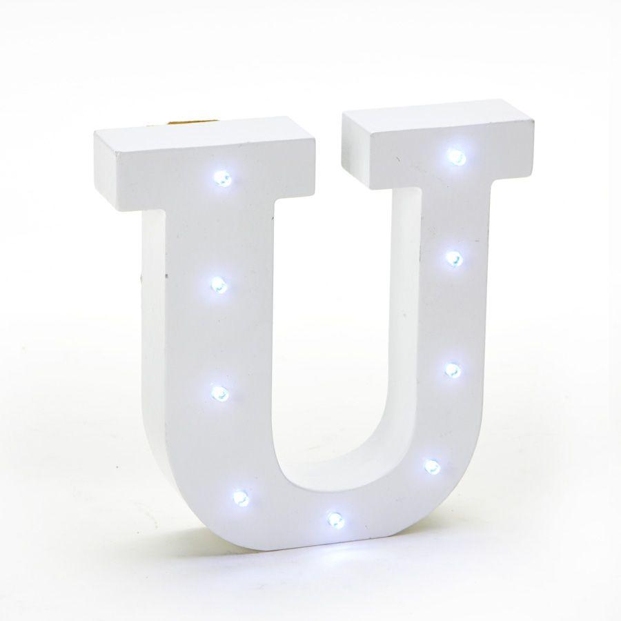 12 Wholesale Wooden Vintage Led Marquee Freestanding Letter U - White image