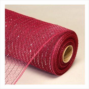20 Wholesale Decorative Poly Mesh Roll With Silver Metallic Stripes - Burgundy image