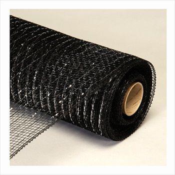 20 Wholesale Decorative Poly Mesh Roll With Silver Metallic Stripes - Black image
