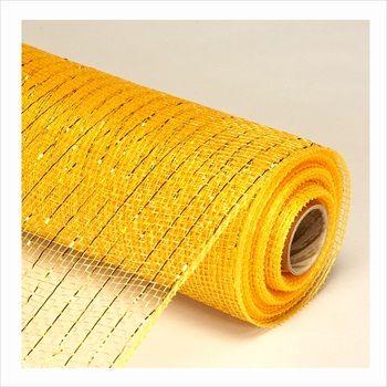 20 Wholesale Decorative Poly Mesh Roll With Gold Metallic Stripes -Gold image
