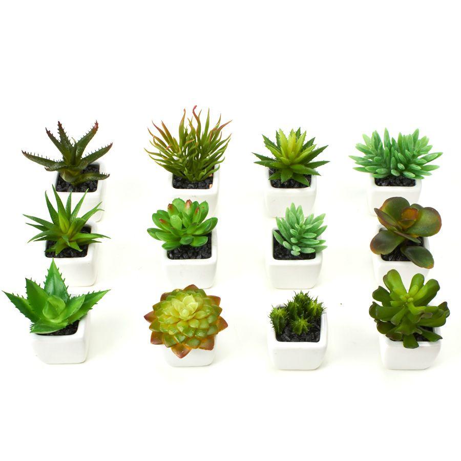 12 Wholesale Artificial Assorted Potted Succulents 1 inch 12pc/set - Green image
