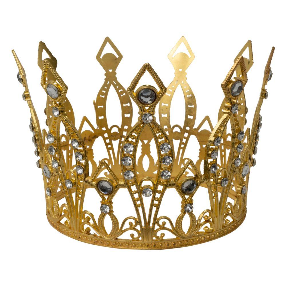 12 Wholesale Metal Royal Crown With Rhinestones - Gold image