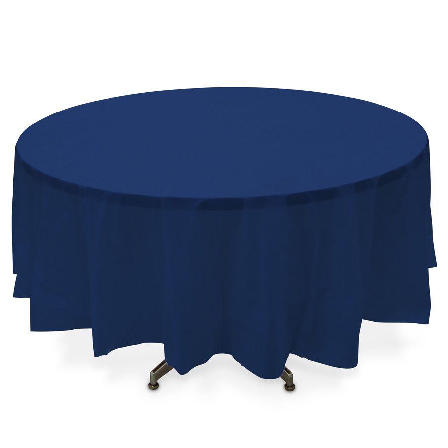 4 Wholesale Plastic Round Table Covers - Navy Blue 84 inch 12pc image