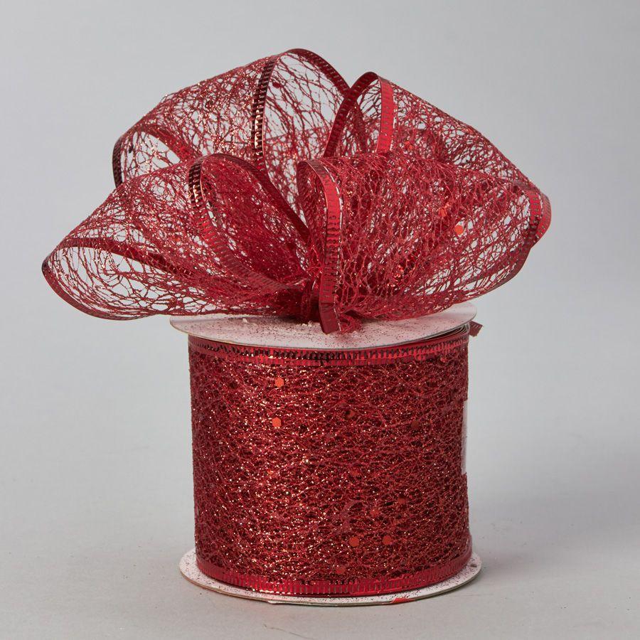 40 Wholesale Glitter Weave Mesh Roll - Red image