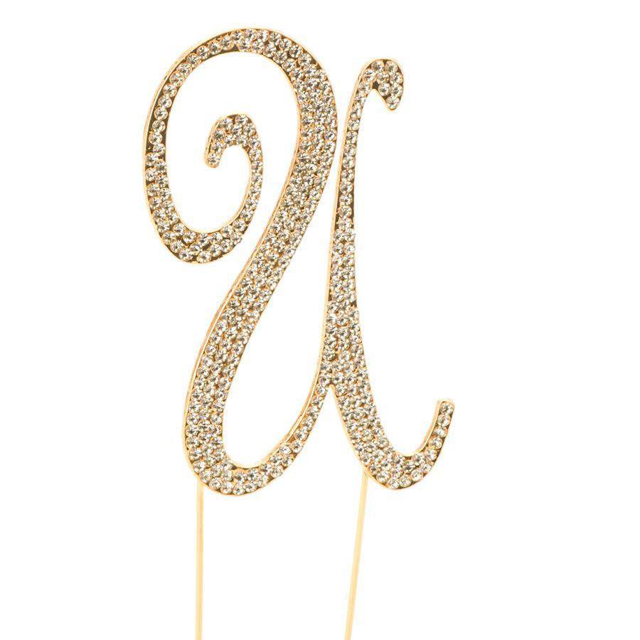 24 Wholesale Rhinestone Cake Topper - u - Gold image