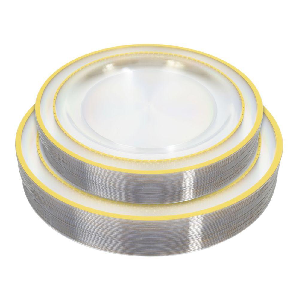 4 Wholesale Clear Plate Set With Gold Ring 50pc/set - Gold image