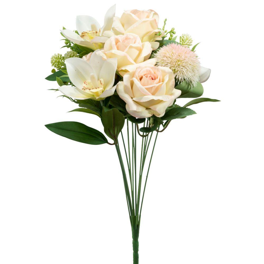 12 Wholesale 14 Head Rose, Lily And Dandelion Bush 19 inch - Blush image