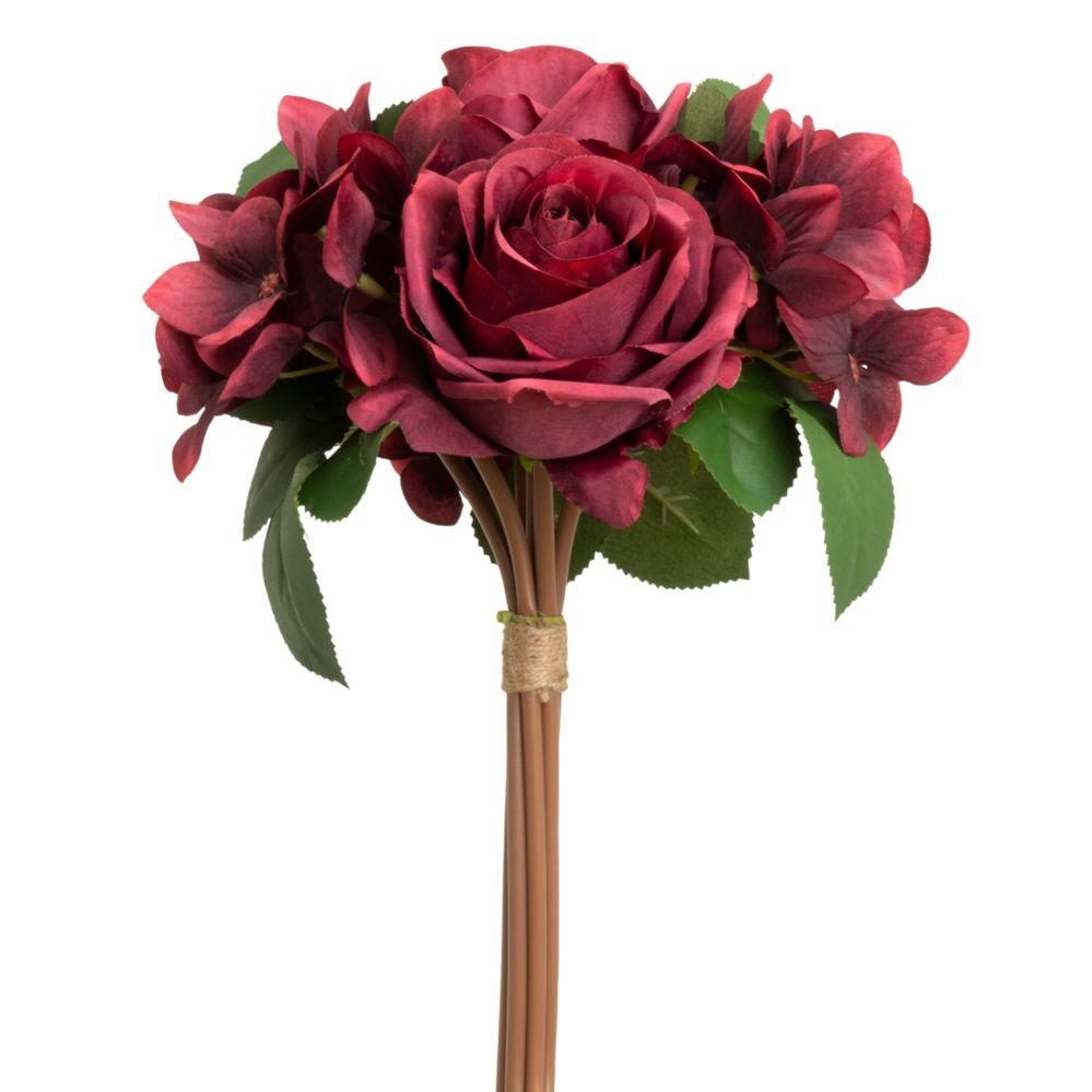 36 Wholesale Artificial Rose & Hydrangea Bouquet - Burgundy image