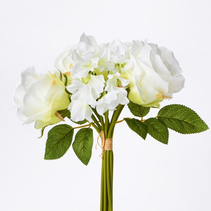 36 Wholesale Artificial Rose & Hydrangea Bouquet - White image