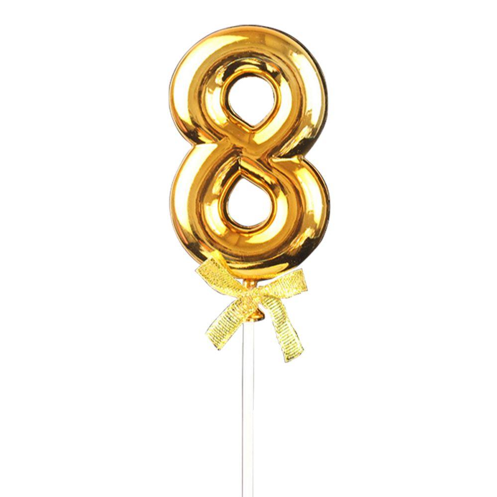 48 Wholesale Plastic Cake Topper "8" - Gold image