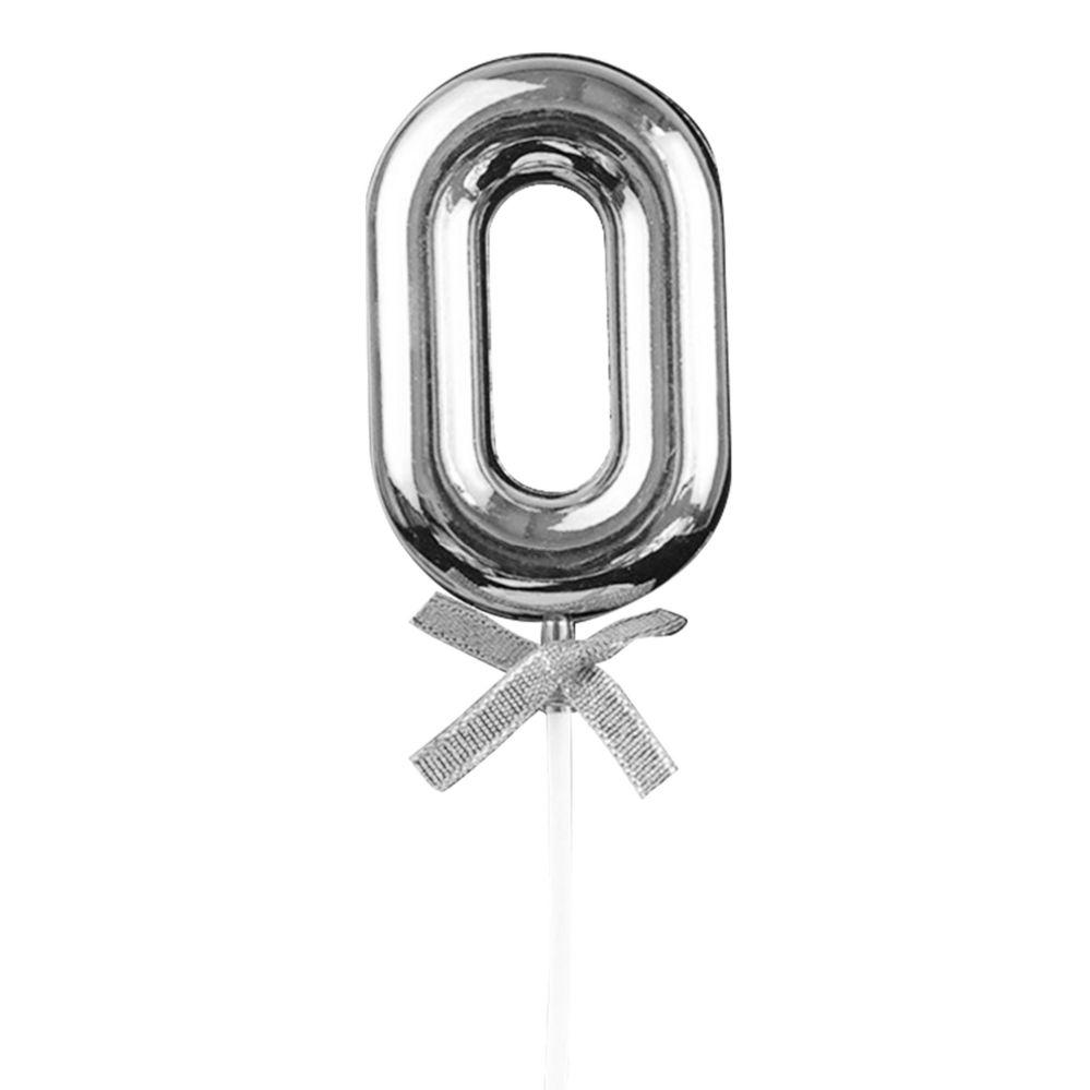 48 Wholesale Plastic Cake Topper "0" - Silver image