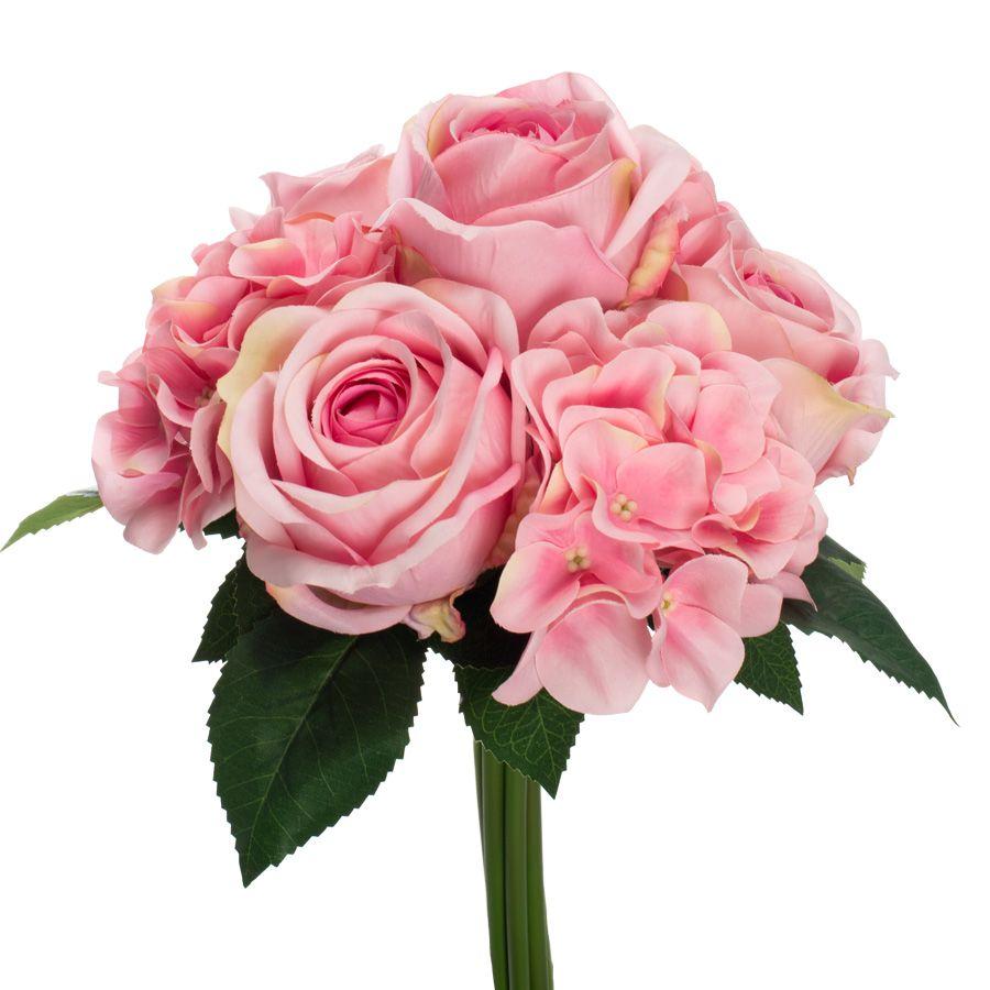 36 Wholesale Artificial Rose & Hydrangea Bouquet - Pink image