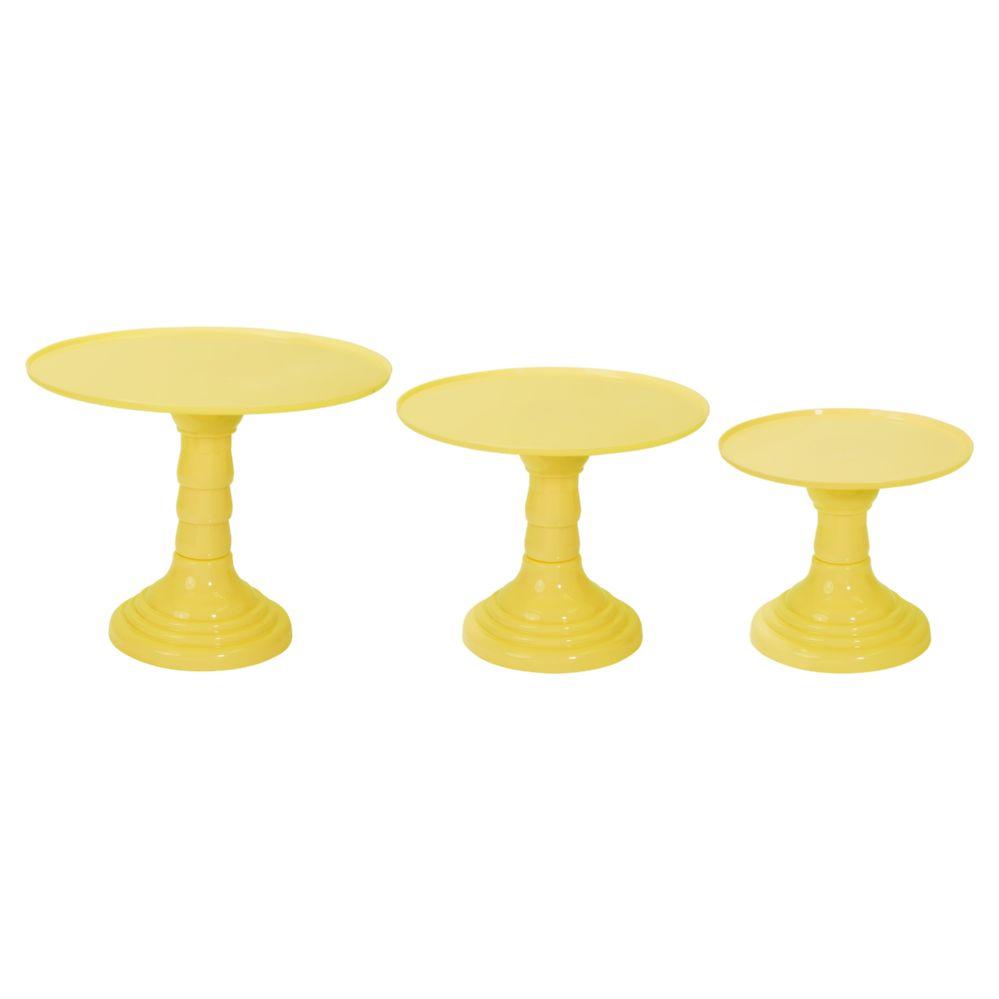 4 Wholesale Plastic Cake Stand Pedestals 3pc - Yellow image