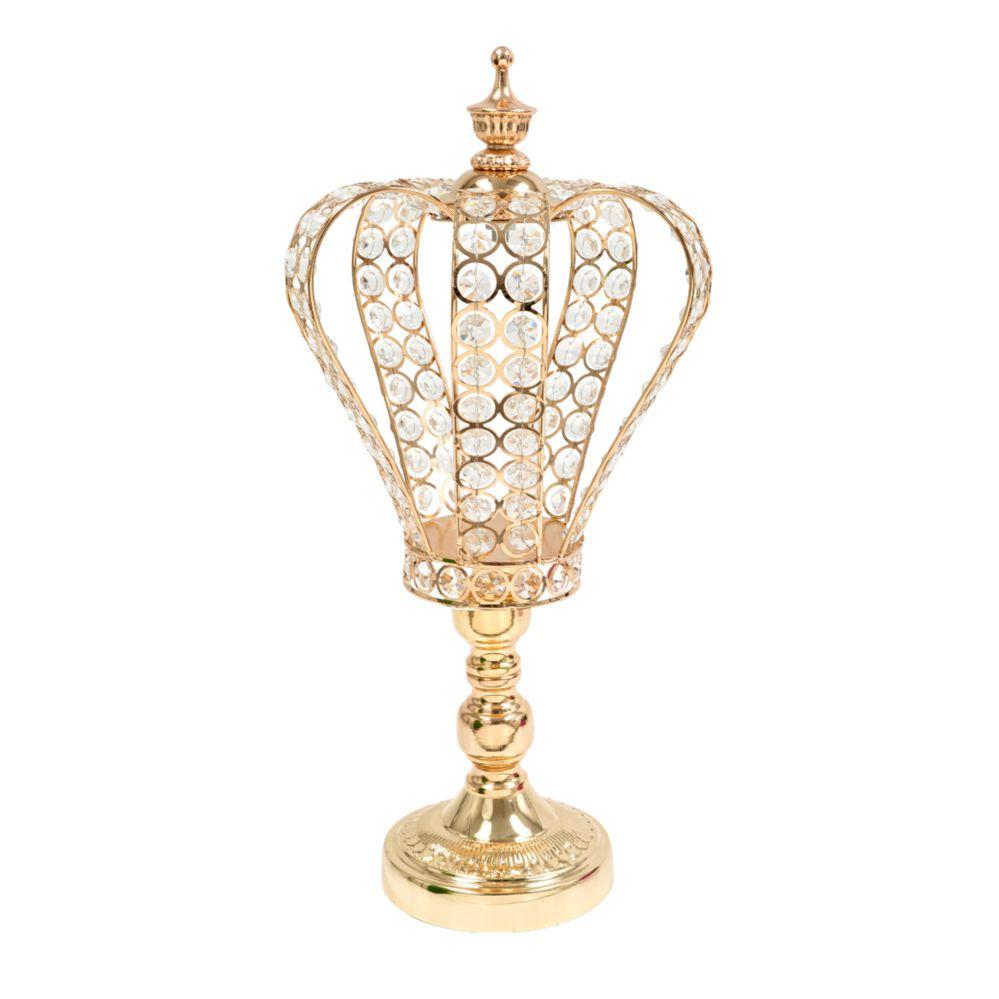 4 Wholesale Metal And Crystal Crown Centerpiece Riser 18 inches - Gold image