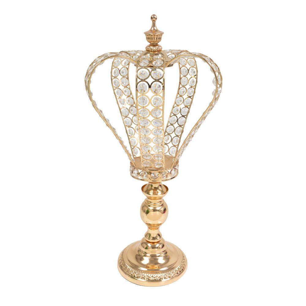 2 Wholesale Metal And Crystal Crown Centerpiece Riser 20 inch - Gold image