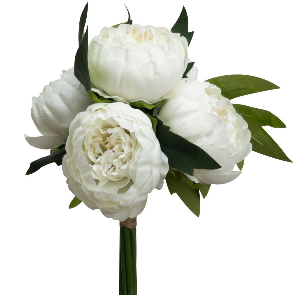 24 Wholesale Artificial Peony Bouquet 10 inch - White image