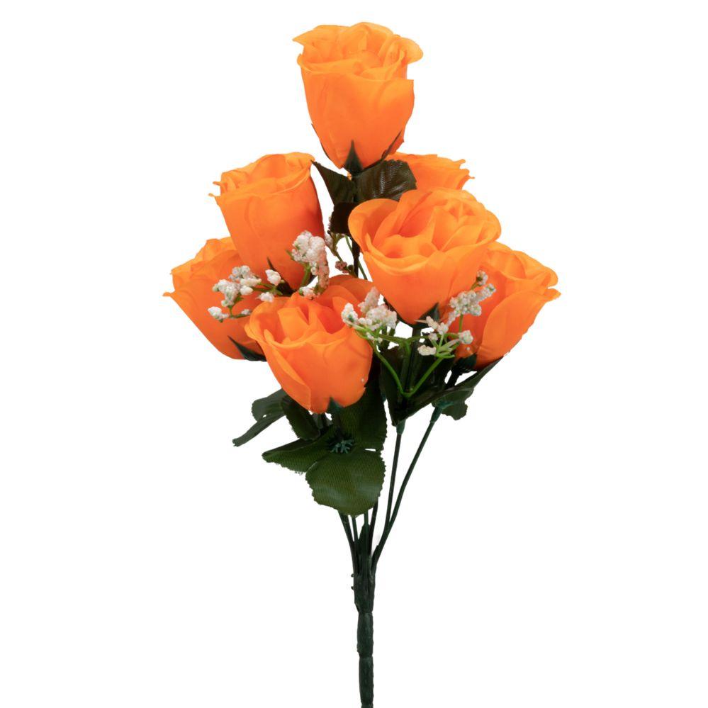8 Wholesale Artificial Rose Bud Bush 14 inches - Orange 12pc image